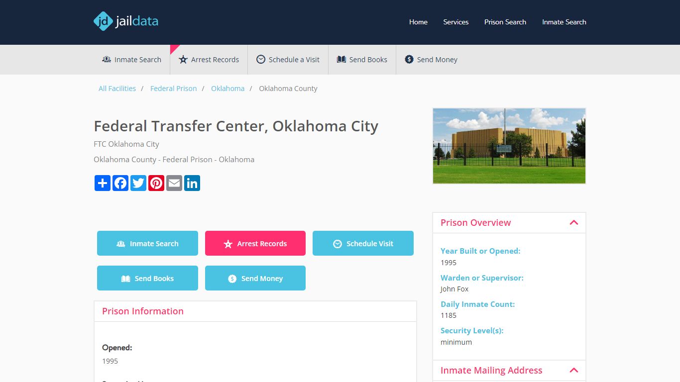 Federal Transfer Center, Oklahoma City Inmate Search and Prisoner Info ...