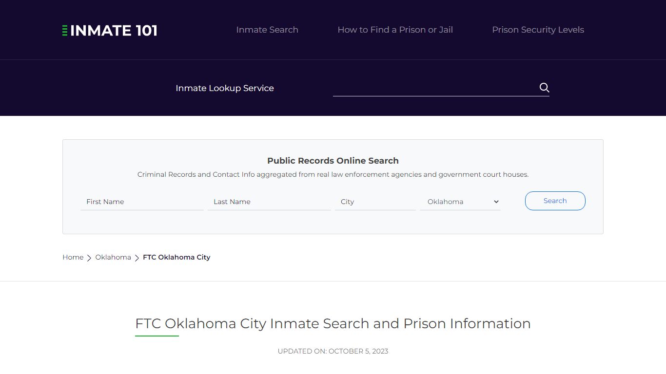 FTC Oklahoma City Inmate Search | Lookup | Roster